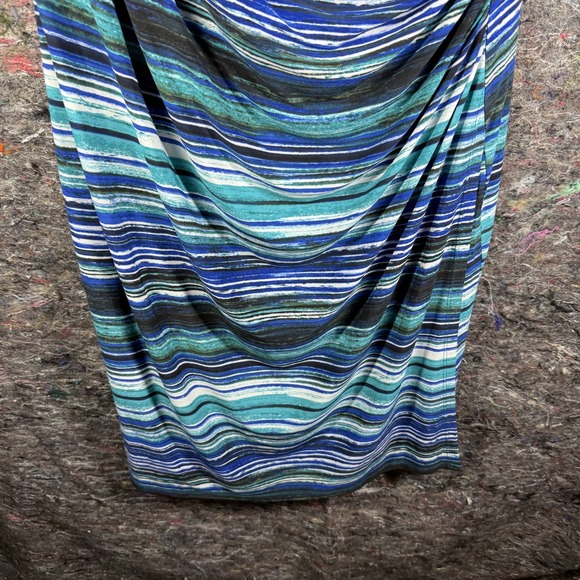 Black Label Evan-Picone Dress Womens 18 Blue Green Striped Draped Cowl Neck Midi - Picture 4 of 11